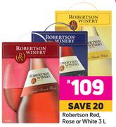 Robertson Red, Rose Or White- 3Ltr Each