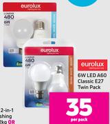 Eurolux 6W LED A60 Classic E27 Twin Pack Globe-Per Pack
