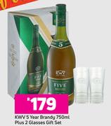 KWV 5 Year Brandy 750ml Plus 2 Glasses Gift Set