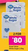 Great Value White Sugar-For 2 x 2.5Kg