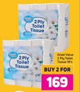 Great Value 2 Ply Toilet Tissue-For 2 x 18's