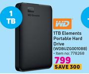 WD 1TB Elements Portable Hard Drive WDBUZG0010BB