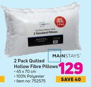 Mainstays 2 Pack Quilted Hollow Fibre Pillows-45 x 70cm