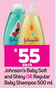 Johnson's Baby Soft & Shiny Or Regular Baby Shampoo-500ml Each