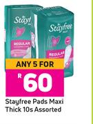 Stayfree Pads Maxi Thick Assorted-For 5 x 10's