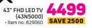 Samsung 43"(109cm) FHD LED TV 43N5000