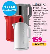 Logik 1.7L Cordless Kettle Assorted-Each