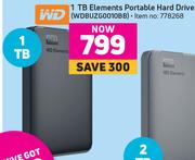 WD 1TB Elements Portable Hard Drive WDBUZG0010BB