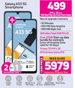 2 x Samsung Galaxy A33 5G Smartphone-On 1GB Red Top Up Core More Data + On Promo 70