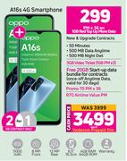 2 x Oppo A16s 4G Smartphone-On 1GB Red Top Up Core More Data + On Promo 70