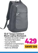 Targus 15.6" Intellect Black Laptop Backpack