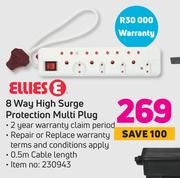 Ellies 8 Way High Surge Protection Multi Plug