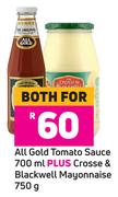 All Gold Tomato Sauce 700ml Plus Crosse & Blackwell Mayonnaise 750g-For Both