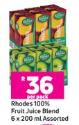 Rhodes 100% Fruit Juice Blend-6 x 200ml Per Pack