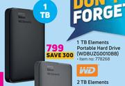 WD 1TB Elements Portable Hard Drive WDBUZG0010BB