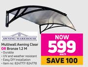 Awning Warehouse Multiwall Awning Clear Or Bronze 1.2m-Each