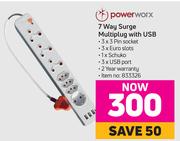 Powerworx 7 Way Surge Multiplug With USB