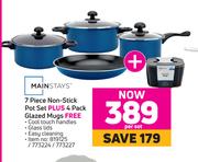 Mainstays 7 Piece Non Stick Pot Set + 4 Pack Glazed Mugs-Per Set