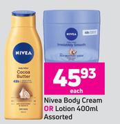 Nivea Body Cream Or Lotion Assorted-400ml Each