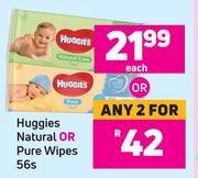Huggies Natural Or Pure Wipes-56's Pack Each
