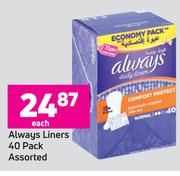 Always Liners Assorted-40 Per Pack