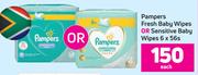 Pampers Fresh Baby Wipes Or Sensitive Baby Wipes-6 x 56's Pack Each