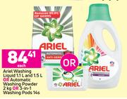 Ariel Washing Liquid 1.1L & 1.5L Or Automatic Washing Powder 2kg Or 3 In 1 Washing Pods 14's PK-Each