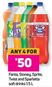 Fanta, Stoney, Sprite, Twist & Sparletta Soft Drinks-For Any 4 x 1.5Ltr