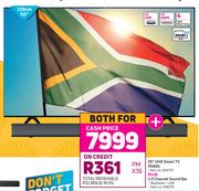 Hisense 55"(139cm) UHD Smart TV 55A6G Plus 2.0 Channel Sound Bar-Both For