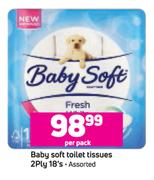 Baby Soft Toilet Tissues 2 Ply Assorted-18's Per Pack