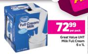 Great Value UHT Milk (Full Cream)-6 x 1Ltr Per Pack