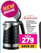 Sunbeam 2L Stainless Steel Diamond Kettle SSDK-2200