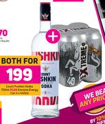 Count Pushkin Vodka 750ml Plus Extreme Energy Can 4 x 440ml-For Both