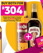 Amarula Cream Liqueur 750ml PLUS Klipdrift Export Brandy 750ml- For Both