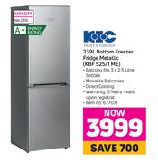 KIC 239L Bottom Freezer Fridge Metallic KBF 525/1 ME