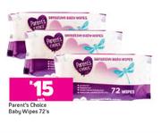Parent's Choice Baby Wipes-72's Each
