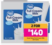Great Value Full Cream Milk UHT-For 2 x 6 x 1Ltr