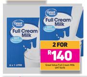 Great Value Full Cream Milk UHT-For 2 x 6 x 1Ltr