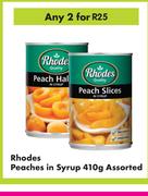 Rhodes Peaches In Syrup Assorted-For Any 2 x 410g