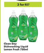 Clean Day Dishwashing Liquid Lemon Fresh-For 3 x 750ml