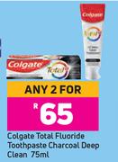 Colgate Total Fluoride Toothpaste Charcoal Deep Clean-For Any 2 x 75ml