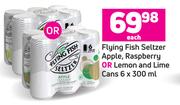 Flying Fish Seltzer Apple, Raspberry Or Lemon And Lime Cans-6 x 300ml Each