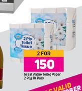 Great Value Toilet Paper 2 Ply 18 Pack-For 2