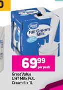 Great Value UHT Milk Full Cream-6 x 1L Per Pack