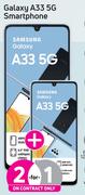 2 x Samsung Galaxy A33 5G Smartphone-On 2GB Red Top Up Core More Data