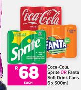 Coca Cola Sprite Or Fanta Soft Drink Cans-6 x 300ml
