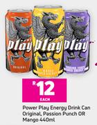 Power Play Energy Drink Can Original, Passion Punch Or Mango-440ml Each