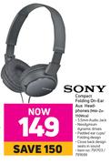 Sony Compact Folding On ear Aux Headphones MDR-ZX-110WCE