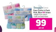 Snuggletime Face Cloths 4 Pack (Pink, Blue Or Green)-Per Set