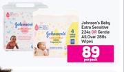 Johnson's Baby Extra Sensitive 224's Or Gentle All Over 288s Wipes-Per Pack